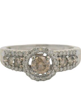LeVian 14kt White Gold and Champagne and White Diamond Engagement Ring Size 9